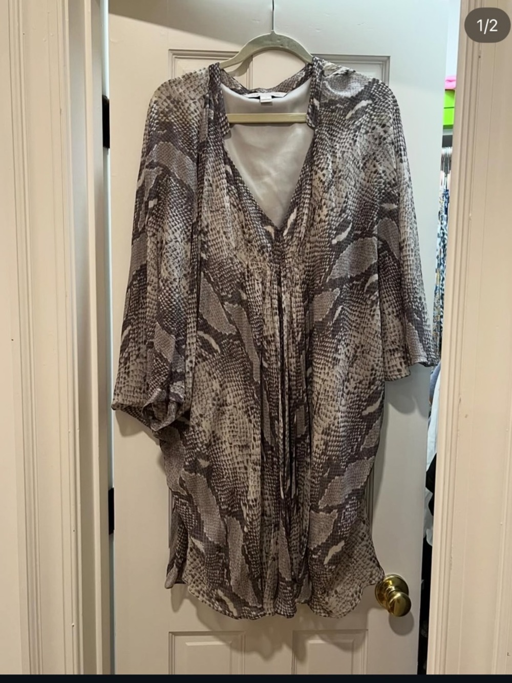 Diane Von Furstenberg Gray and White Snake Print Mini Dress